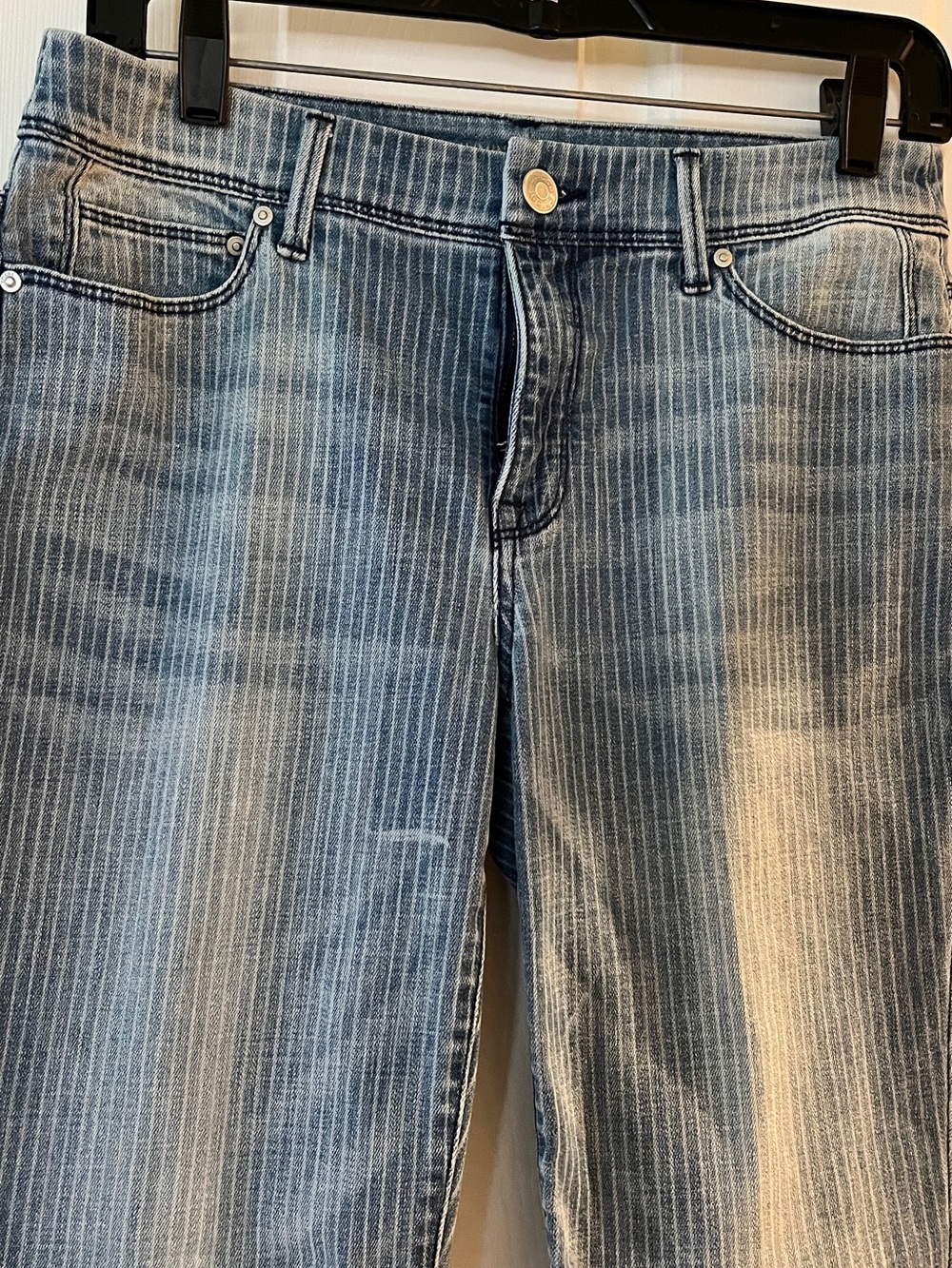 Chico's Pinstripe Light Blue Straight-Leg Jeans